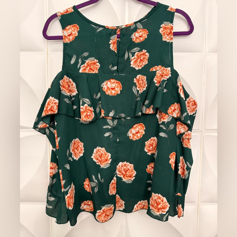 Hype Green Floral Cold Shoulder Blouse - Picture 3 of 3